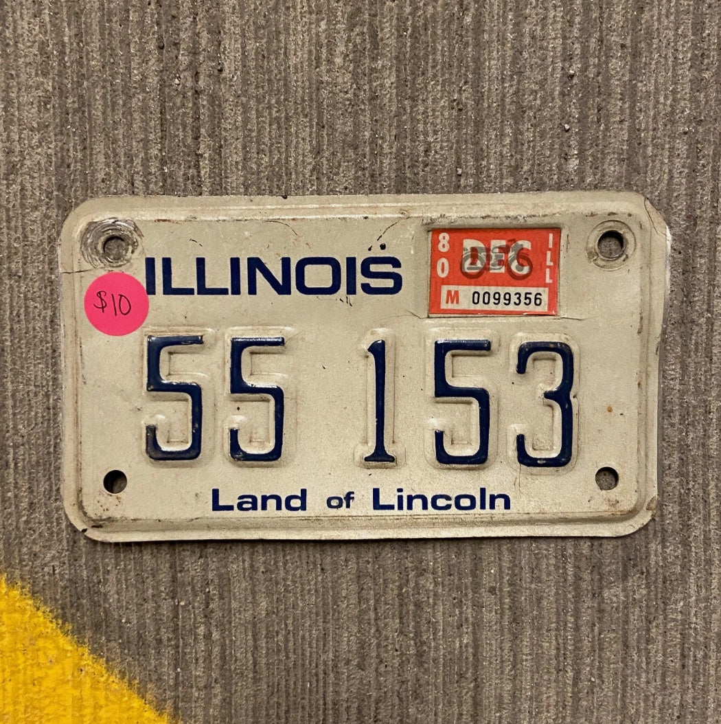 Photo of a 1979 1980 Illinois Motorcycle License Plate Auto Tag Garage Decor Vintage 55 153