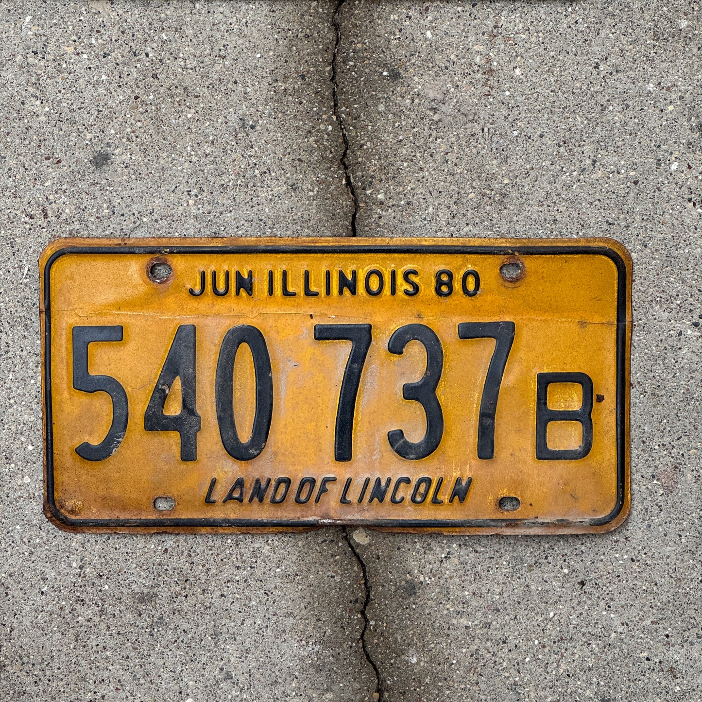 Photo of a 1979 1980 Illinois Truck License Plate Auto Tag 1 Vintage Garage 540 737 B with original patina