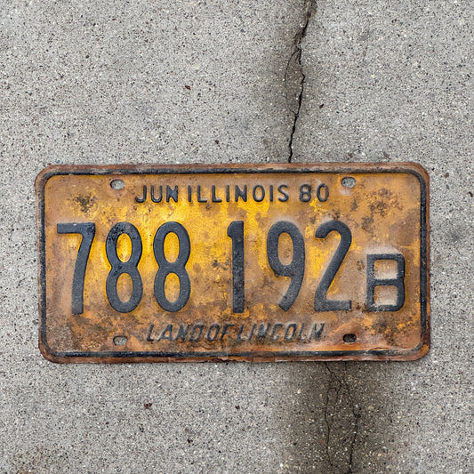 Photo of a 1979 1980 Illinois Truck License Plate Auto Tag Garage Decor Vintage 788 192 B with original patina