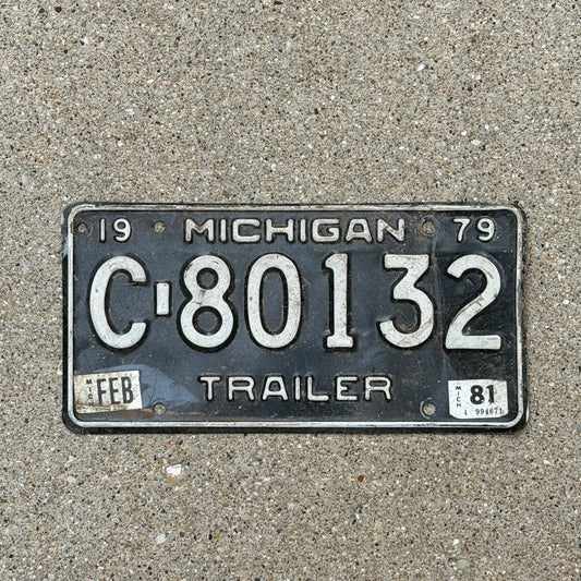 Photo of a 1979 1981 Michigan Trailer License Plate Auto Tag Garage Decor Vintage C 80132 with original patina