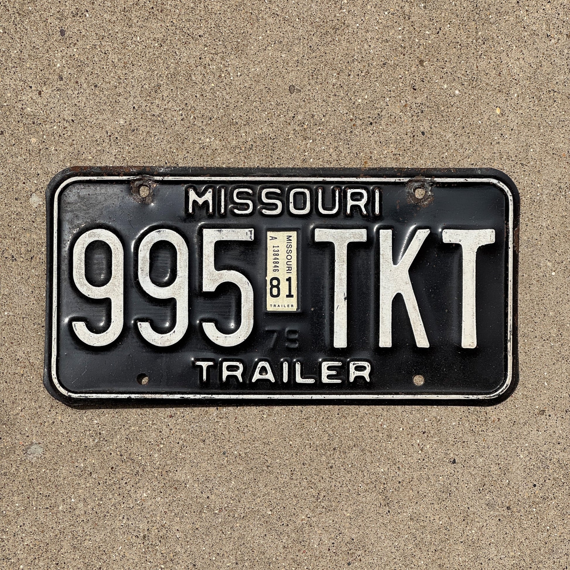 Photo of a 1979 1981 Missouri Trailer License Plate Auto Tag Garage Decor Vintage 995 TKT