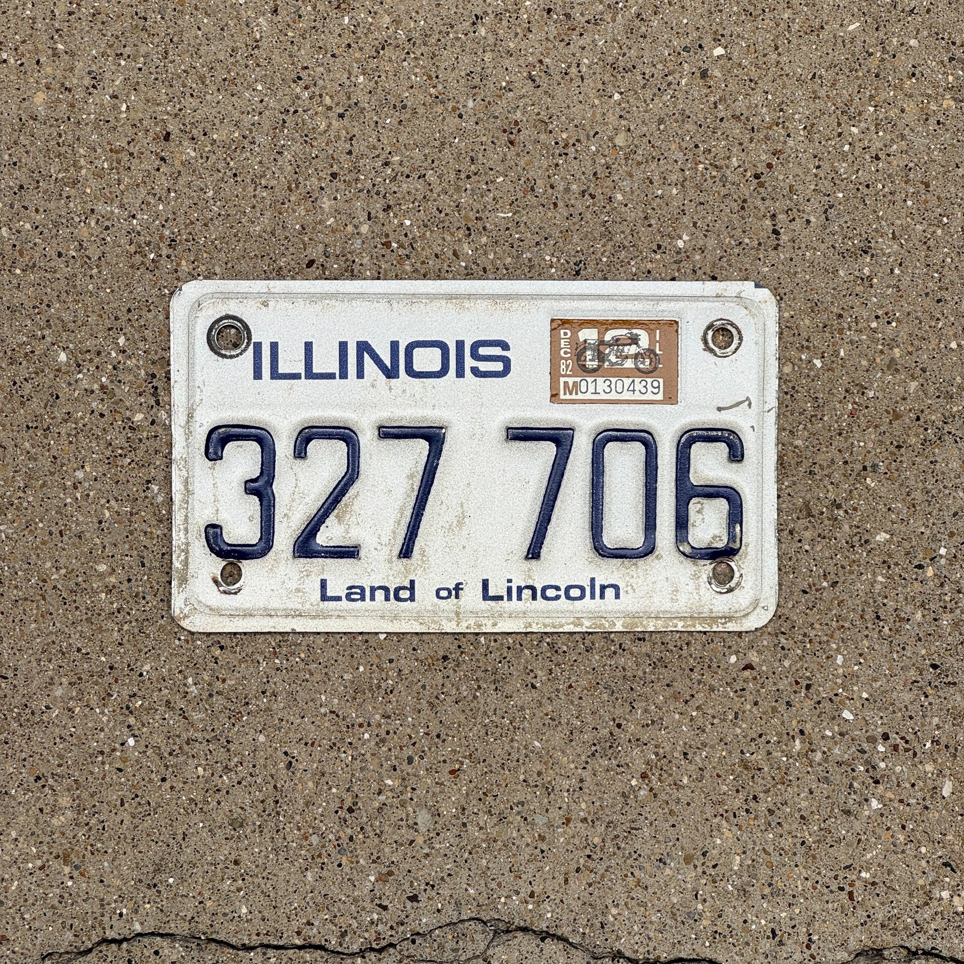 Photo of a 1979 1982 Illinois Motorcycle License Plate Auto Tag Garage Decor Vintage 327 706