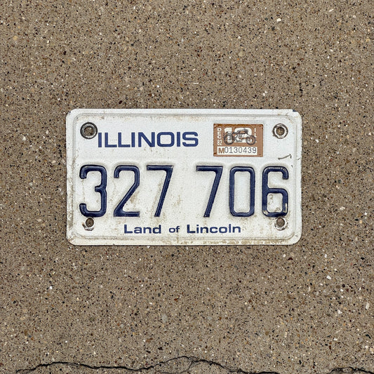 Photo of a 1979 1982 Illinois Motorcycle License Plate Auto Tag Garage Decor Vintage 327 706
