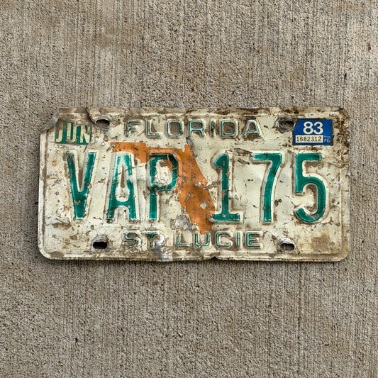 Photo of a 1979 1983 Florida License Plate Auto Tag Garage Decor Vintage VAP 175 with original patina