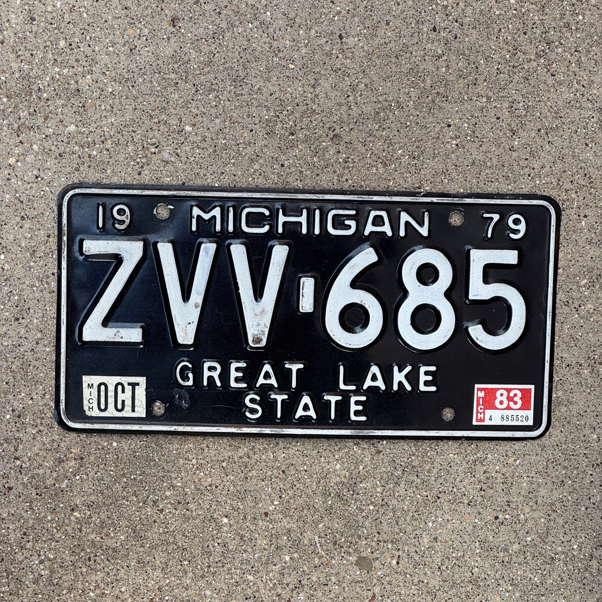 Photo of a 1979 1983 Michigan License Plate Auto Tag Garage Decor Vintage ZVV 685