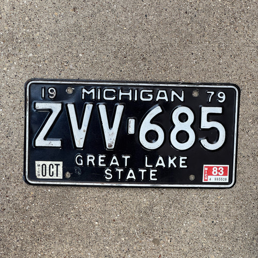 Photo of a 1979 1983 Michigan License Plate Auto Tag Garage Decor Vintage ZVV 685