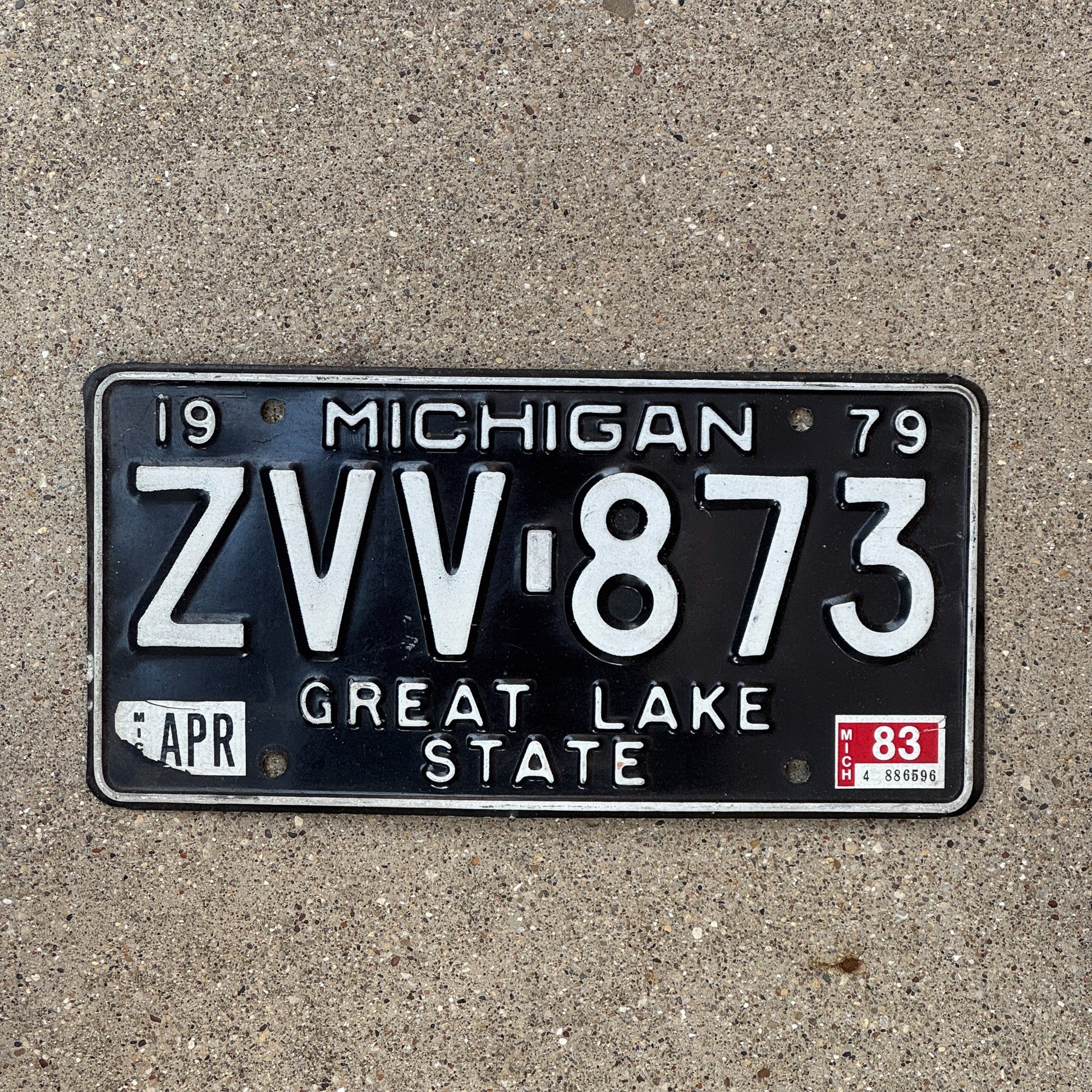 Photo of a 1979 1983 Michigan License Plate Auto Tag Garage Decor Vintage ZVV 873