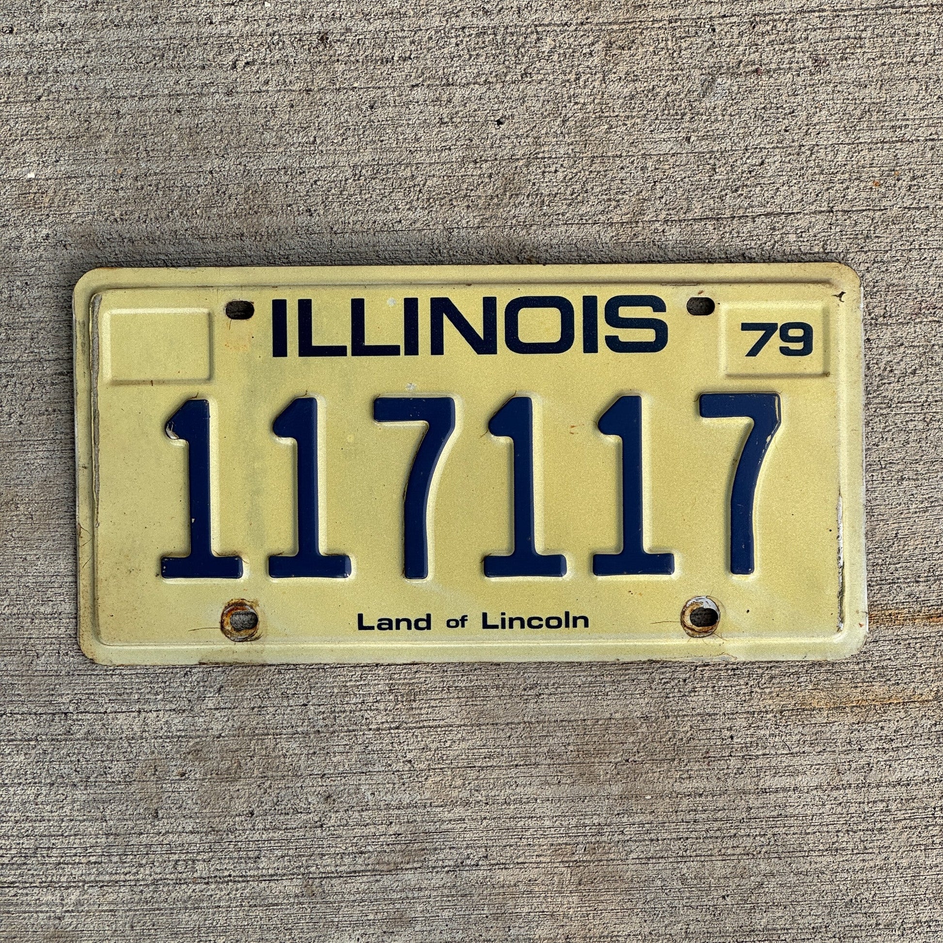 Photo of a 1979 1984 Illinois License Plate Auto Tag 2 Garage Decor Repeat Repeating Full House 117117 with original patina