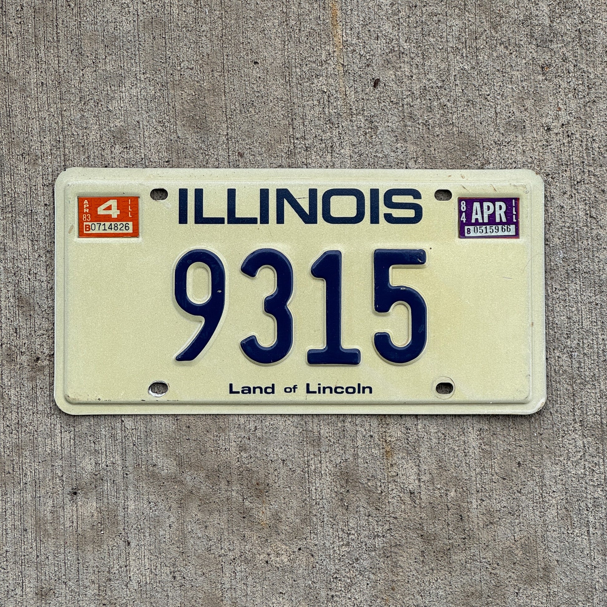 Photo of a 1979 1984 Illinois License Plate Auto Tag Garage Decor Vintage Low Number Four Digit 9315 with original patina