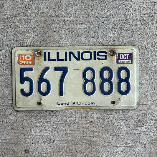 Photo of a 1979 1984 Illinois License Plate Auto Tag Garage Decor Vintage Repeat Repeating 888 567 888
