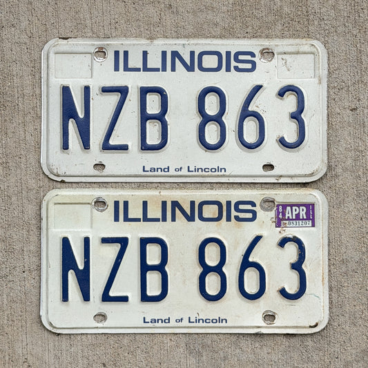 Photo of a 1979 1984 Illinois License Plate Pair Auto Tag Garage Decor Vintage NZB 863 with original patina