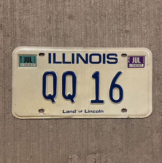 Photo of a 1979 1985 Illinois Vanity License Plate Auto Tag 1 Vintage Garage QQ 16 with original patina