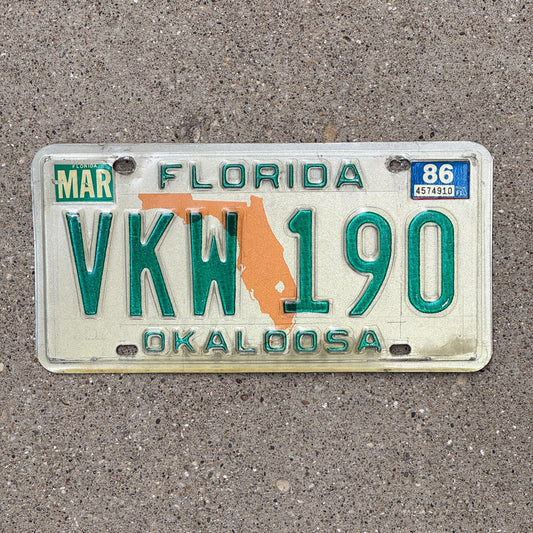 Photo of a 1979 1986 Florida License Plate Auto Tag Garage Decor Vintage VKW 190 with original patina