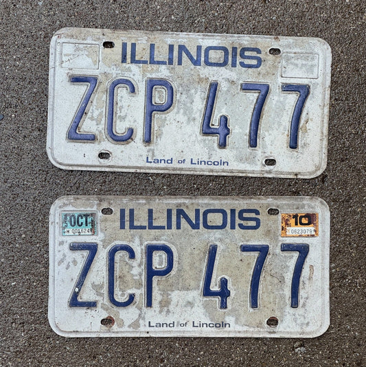 Photo of a 1979 1986 Illinois License Plate Pair Auto Tag Garage Decor Vintage ZCP 477