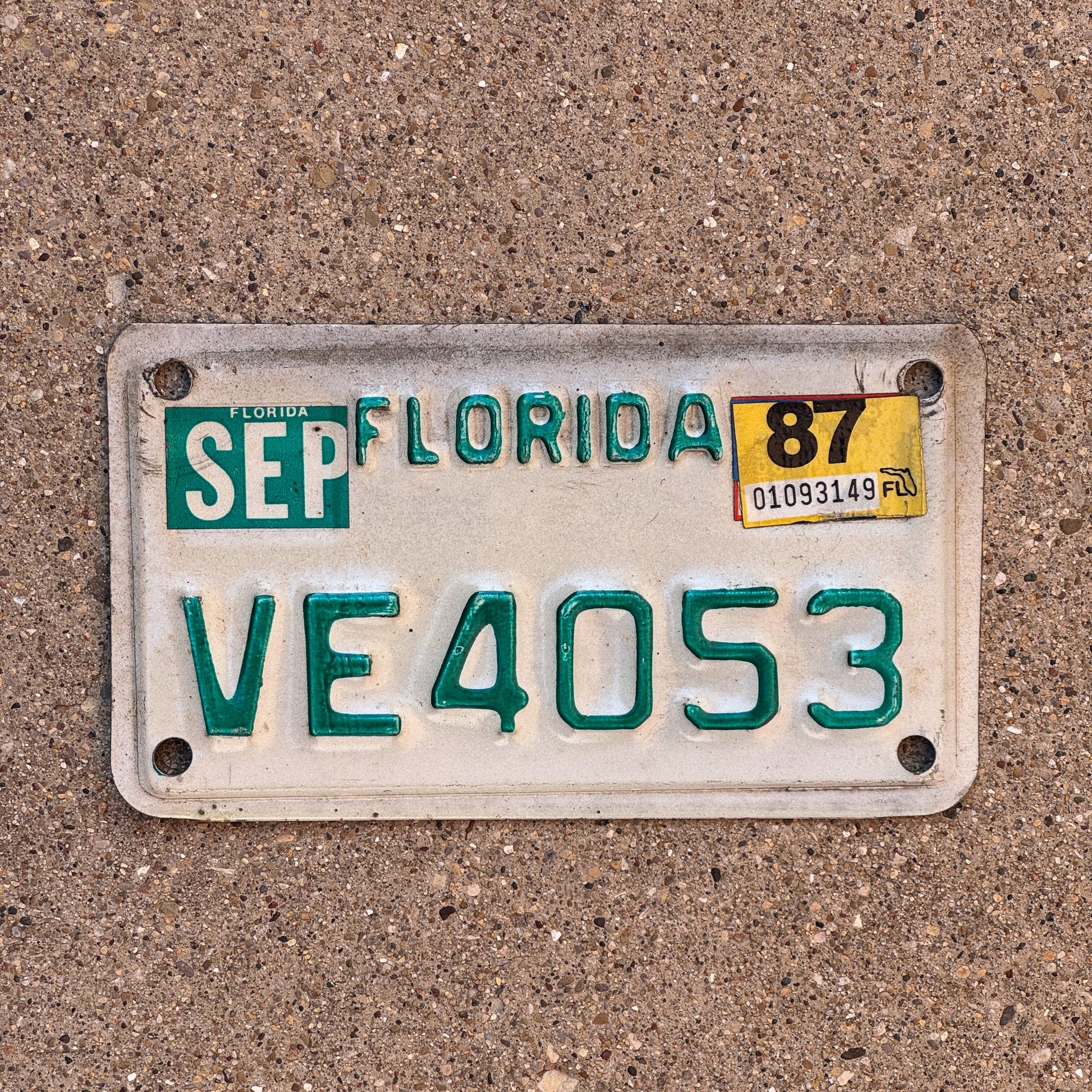 Photo of a 1979 1987 Florida Motorcycle License Plate Auto Tag Garage Decor Vintage VE 4053