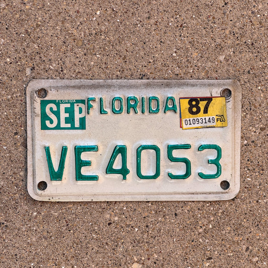 Photo of a 1979 1987 Florida Motorcycle License Plate Auto Tag Garage Decor Vintage VE 4053