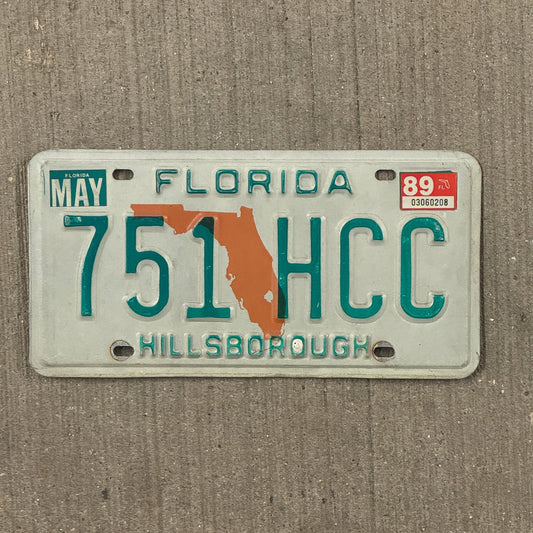 Photo of a 1979 1989 Florida License Plate Auto Tag Garage Decor Vintage 751 HCC with original patina