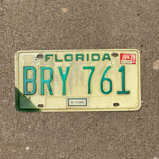 Photo of a 1979 Florida License Plate Auto Tag Garage Decor Vintage BRY 761