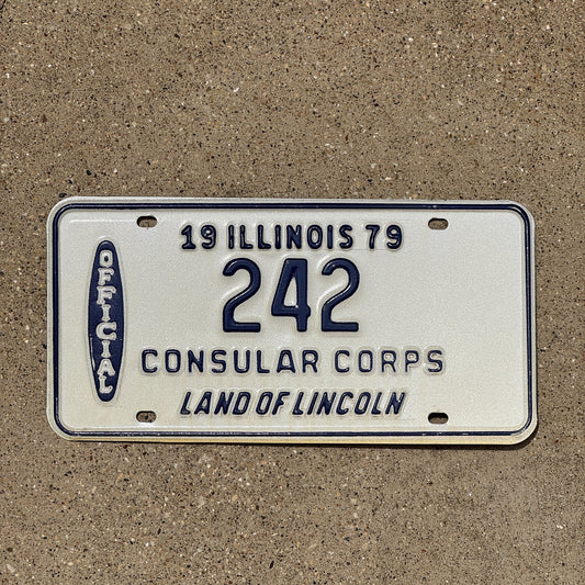 Photo of a 1979 Illinois Consular Corps License Plate Auto Tag Garage Decor Vintage Official 242