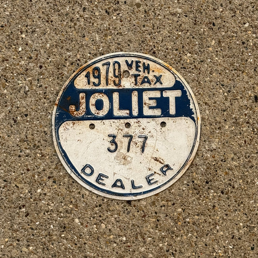 Photo of a 1979 Illinois Dealer Tax Tag Auto Tag Garage Decor Vintage Joliet 377