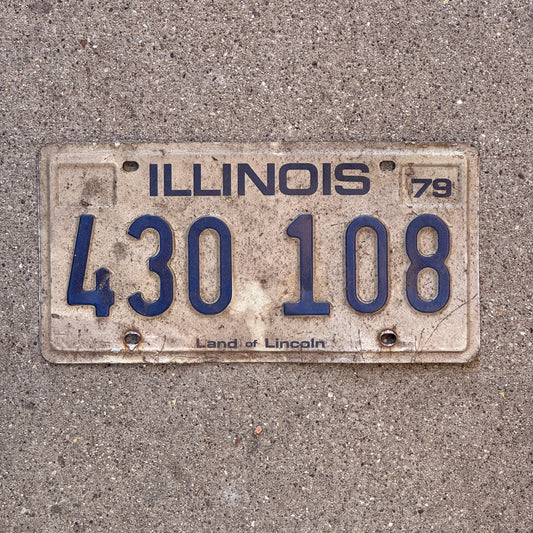 Photo of a 1979 Illinois License Plate Auto Tag Garage Decor Vintage 430 108 with original patina