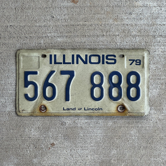 Photo of a 1979 Illinois License Plate Auto Tag Garage Decor Vintage Repeat Repeating 888 567 888