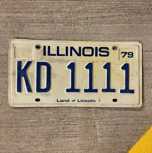 Photo of a 1979 Illinois License Plate Auto Tag Garage Decor Vintage Repeat Repeating KD 1111 with original patina