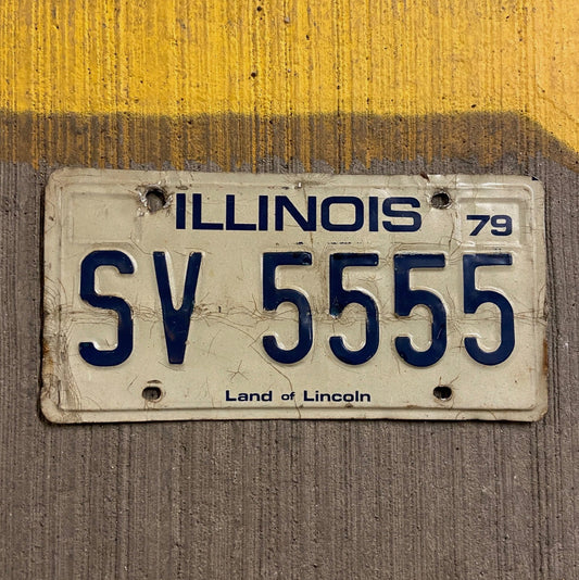 Photo of a 1979 Illinois License Plate Auto Tag Garage Decor Vintage Repeat Repeating SV 5555 with original patina