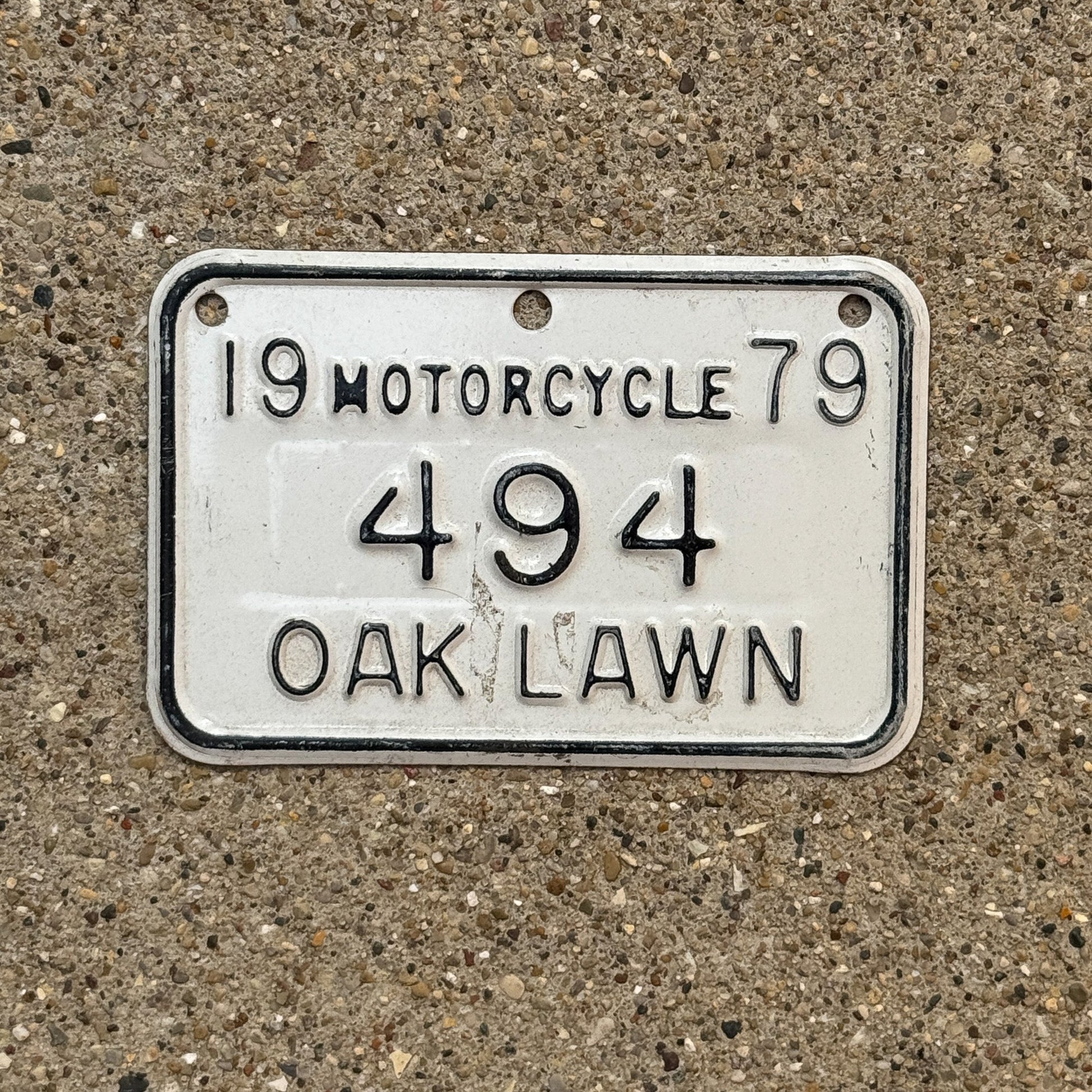Photo of a 1979 Illinois Motorcycle Tax Tag Auto Tag Garage Decor Vintage Oak Lawn 494