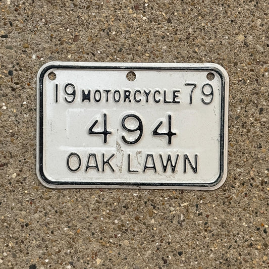 Photo of a 1979 Illinois Motorcycle Tax Tag Auto Tag Garage Decor Vintage Oak Lawn 494