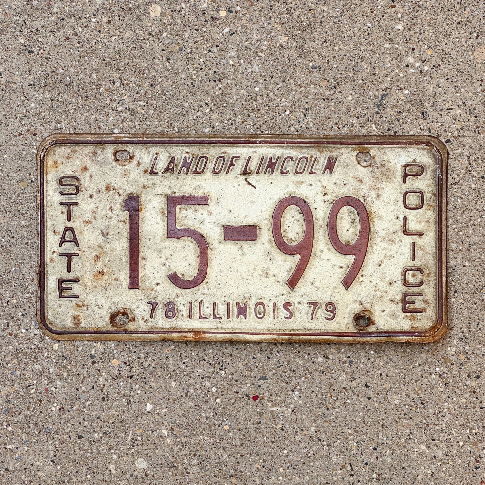 Photo of a 1979 Illinois State Police License Plate Auto Tag Garage Decor Vintage Patrol Cop Trooper 15 99 with original patina