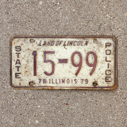 Photo of a 1979 Illinois State Police License Plate Auto Tag Garage Decor Vintage Patrol Cop Trooper 15 99 with original patina