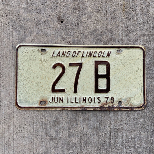 Photo of a 1979 Illinois Truck License Plate Auto Tag Garage Decor Vintage Low Number Two Digit 27 B with original patina