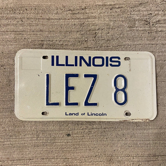 Photo of a 1979 Illinois Vanity License Plate Auto Tag Garage Decor Vintage LEZ 8 with original patina