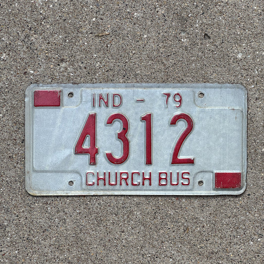 Photo of a 1979 Indiana CHURCH BUS License Plate Auto Tag Garage Decor Vintage 4312