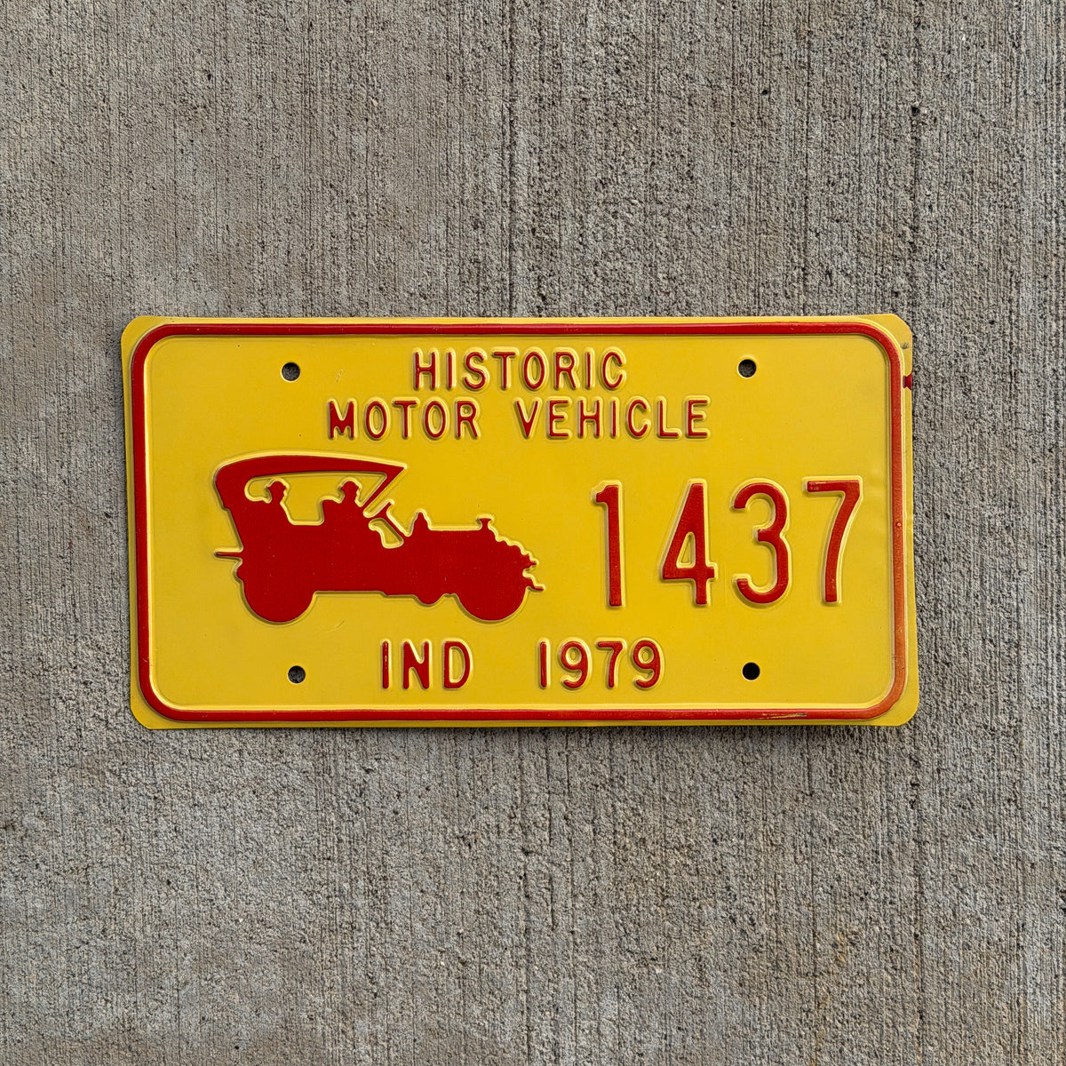 Photo of a 1979 Indiana Historic Vehicle License Plate Auto Tag Garage Decor Vintage 1437 with original patina