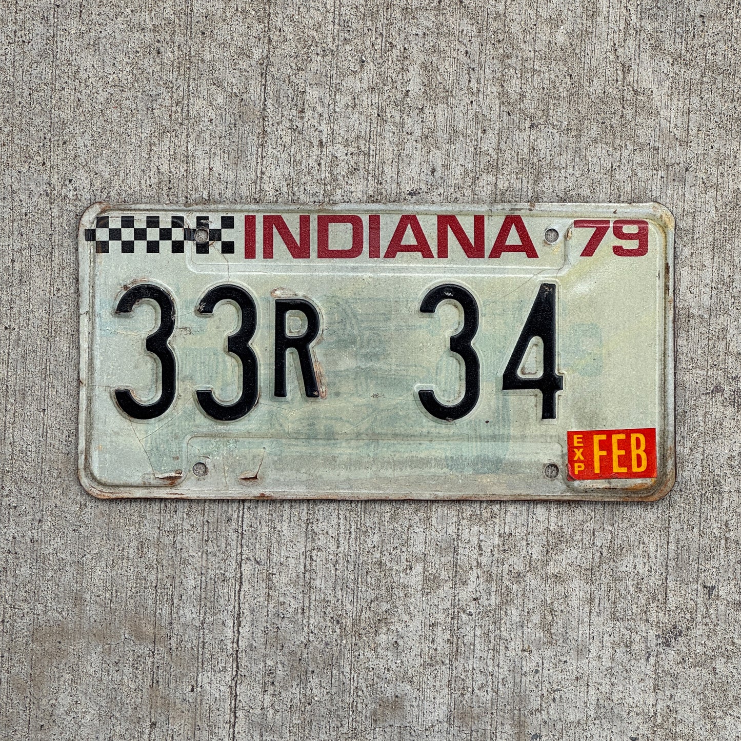 Photo of a 1979 Indiana License Plate Auto Tag Garage Decor Vintage 33 R 34 with original patina