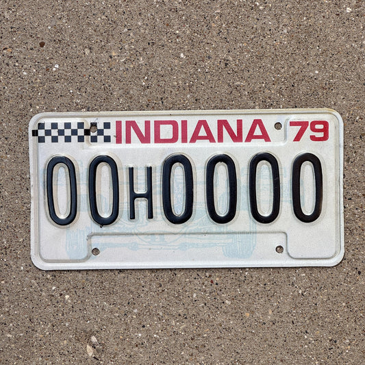 Photo of a 1979 Indiana Sample License Plate Auto Tag 1 Garage Decor 00H0000 with original patina