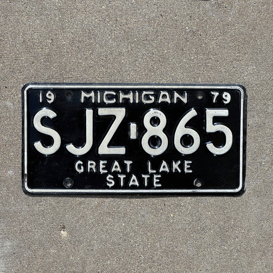 Photo of a 1979 Michigan License Plate Auto Tag Garage Decor Vintage SJZ 865 with original patina