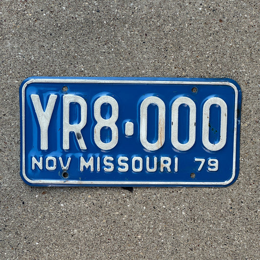 Photo of a 1979 Missouri License Plate Auto Tag Garage Decor Vintage Fun Number YR 8000