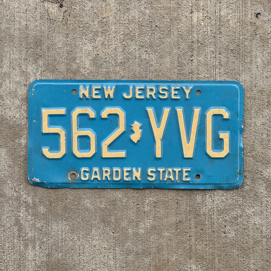 Photo of a 1979 New Jersey License Plate Auto Tag 1 Vintage Garage Blue 562 YVG with original patina