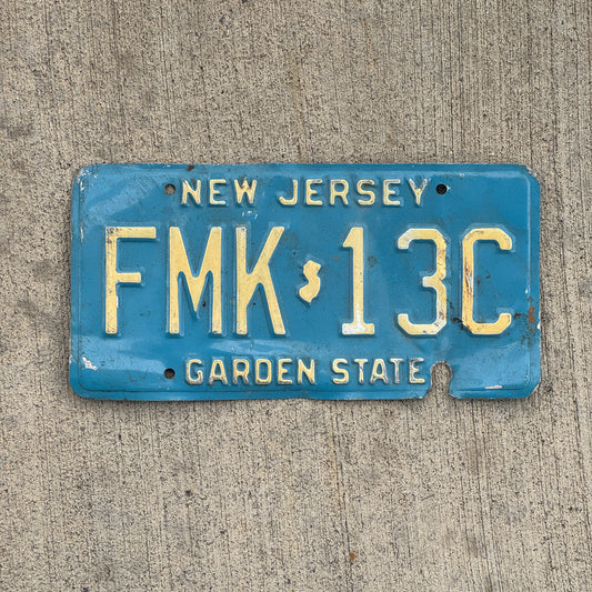 Photo of a 1979 New Jersey License Plate Auto Tag 1 Vintage Garage Blue FMK 13C with original patina