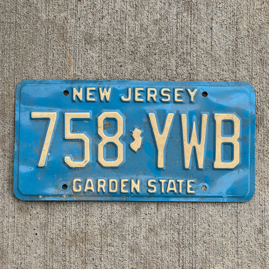 Photo of a 1979 New Jersey License Plate Auto Tag Garage Decor Vintage 758 YWB with original patina