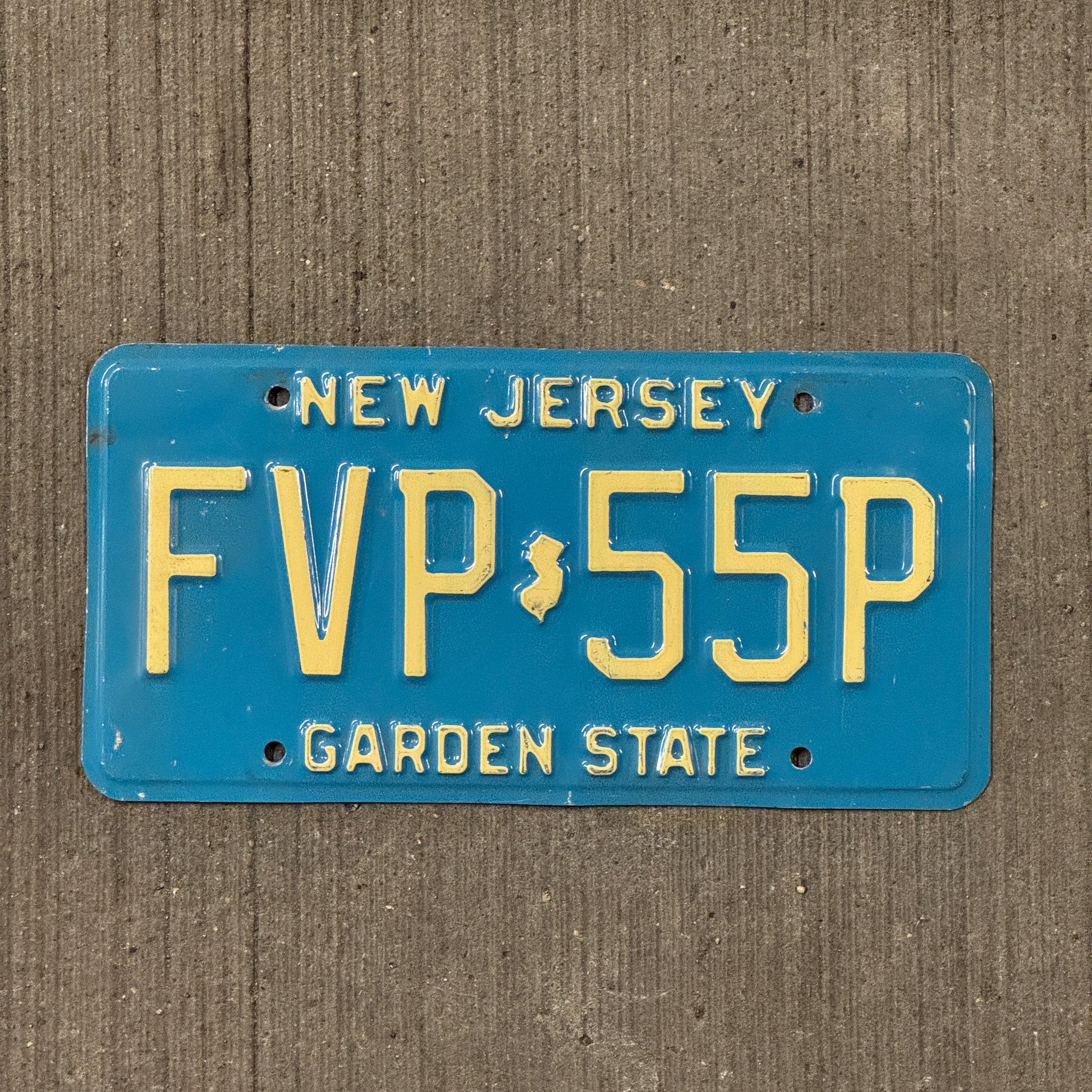 Photo of a 1979 New Jersey License Plate Auto Tag Garage Decor Vintage Blue FVP 55P