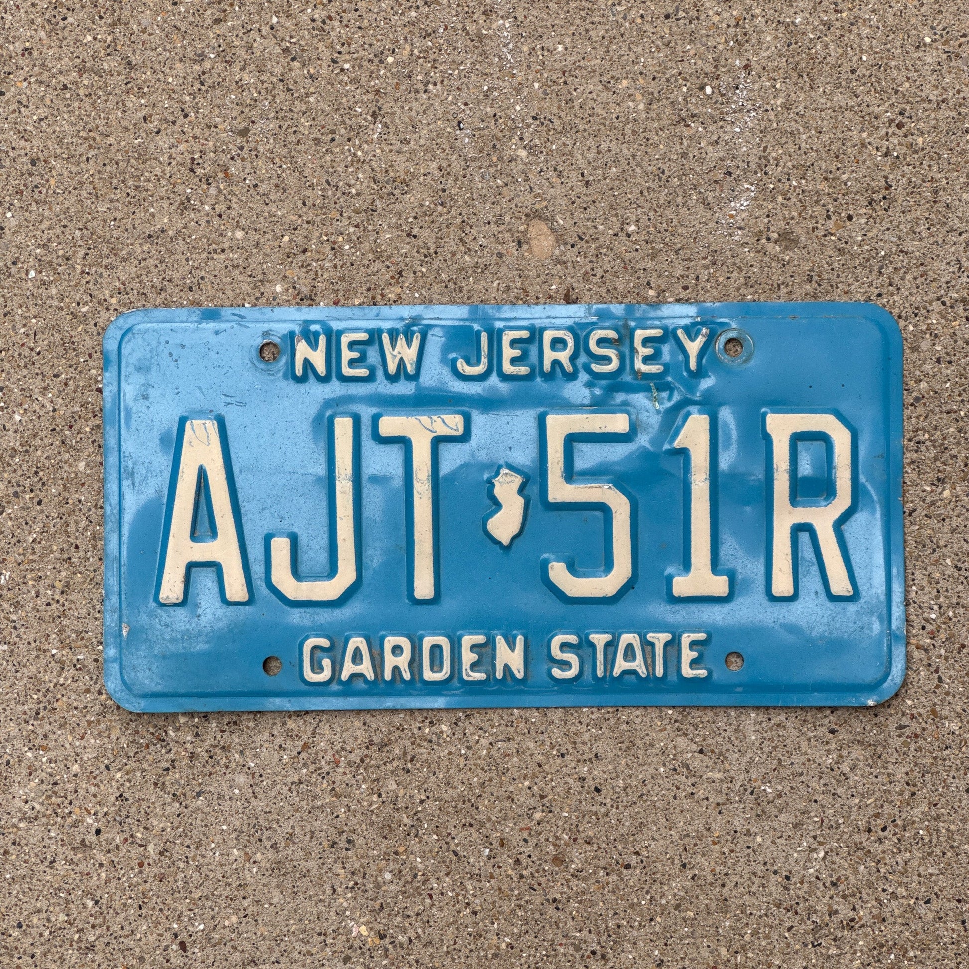 Photo of a 1979 New Jersey License Plate Auto Tag Garage Decor Vintage Blue Garden State AJT 51R