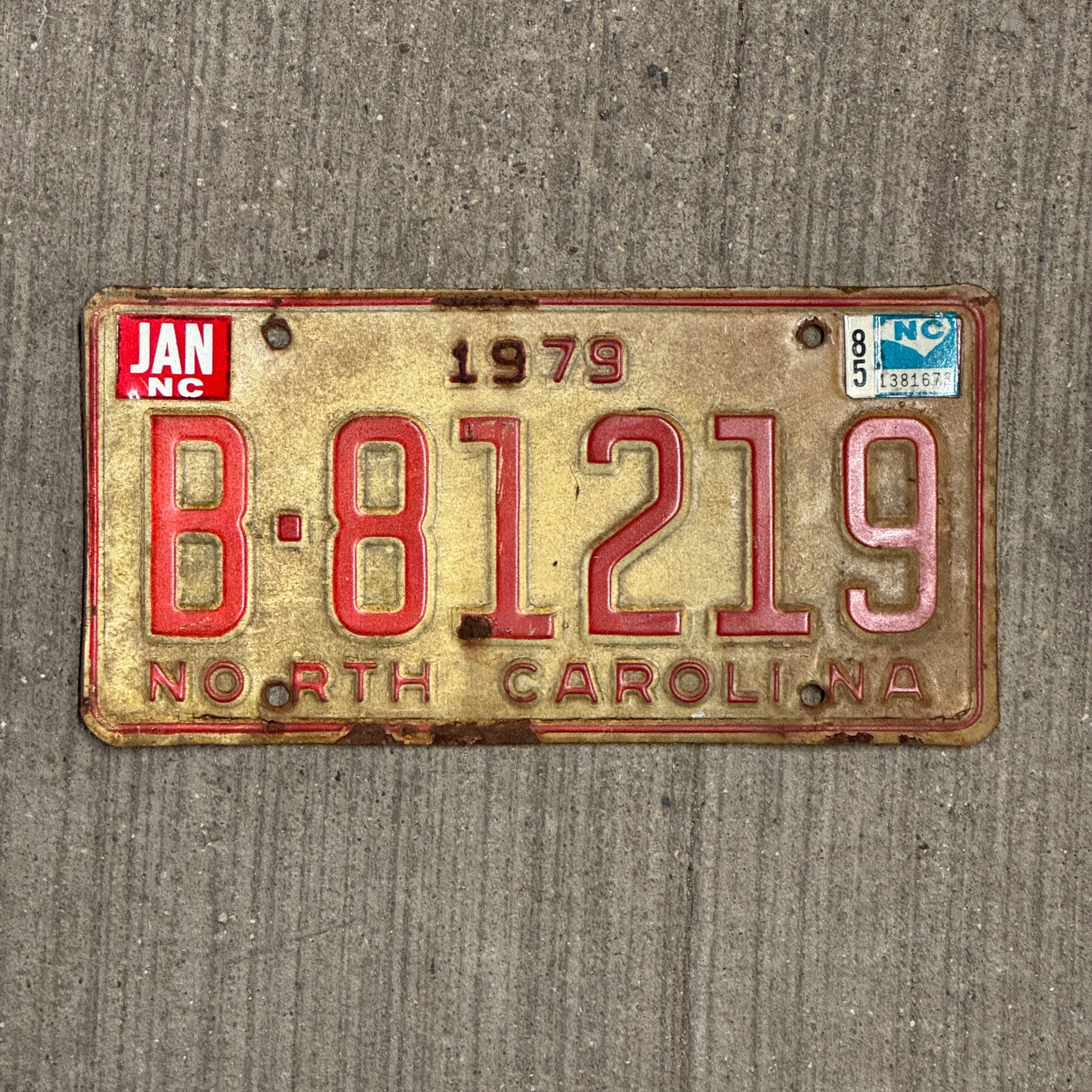 Photo of a 1979 North Carolina Trailer License Plate Auto Tag Garage Decor Vintage B 81219 with original patina