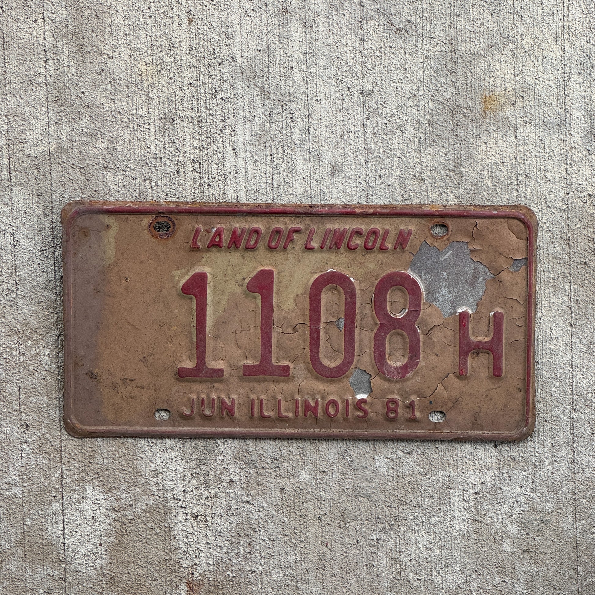 Photo of a 1980 1981 Illinois Truck License Plate Auto Tag 1 Vintage Garage 1108 H with original patina
