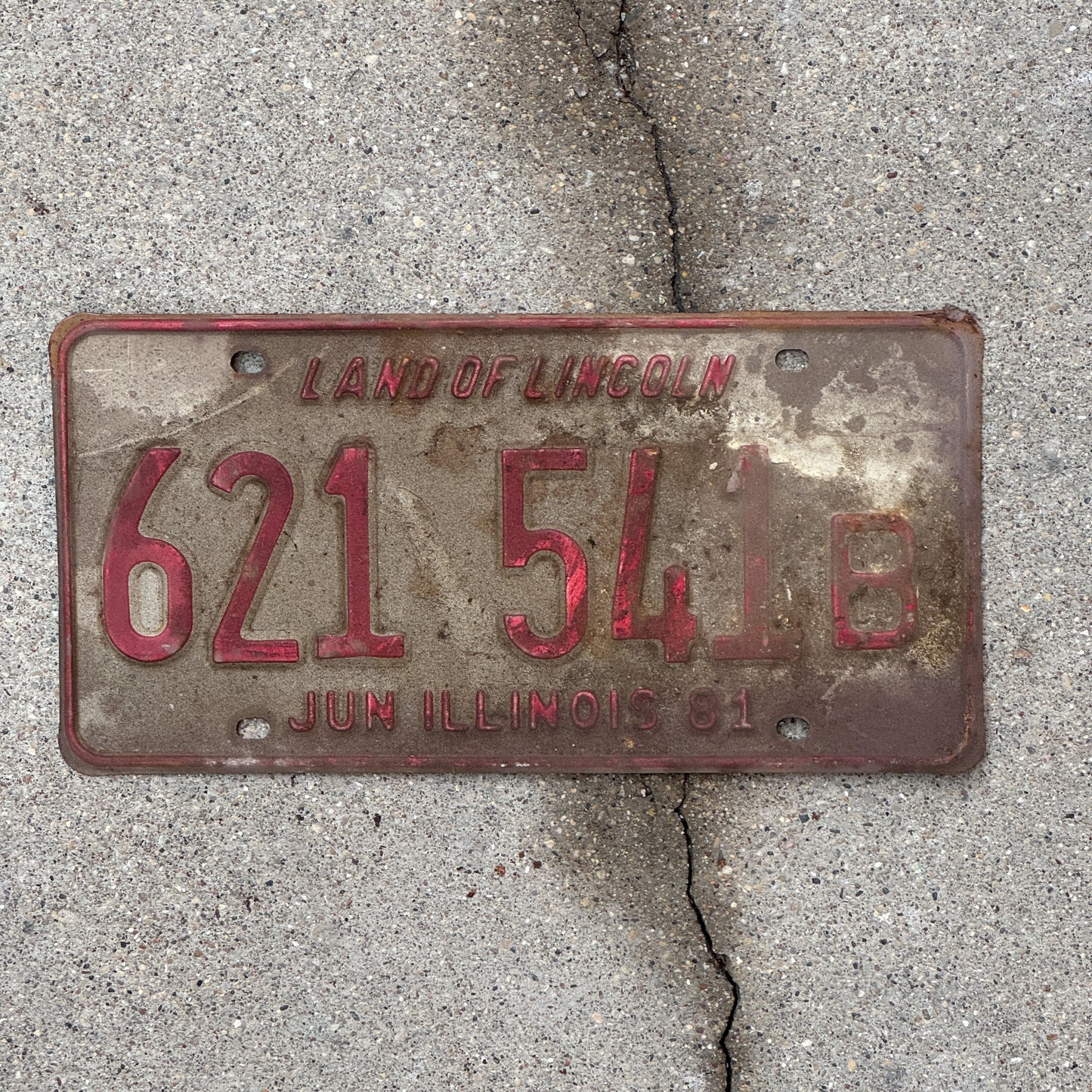 Photo of a 1980 1981 Illinois Truck License Plate Auto Tag Garage Decor Vintage 621 541 B with original patina