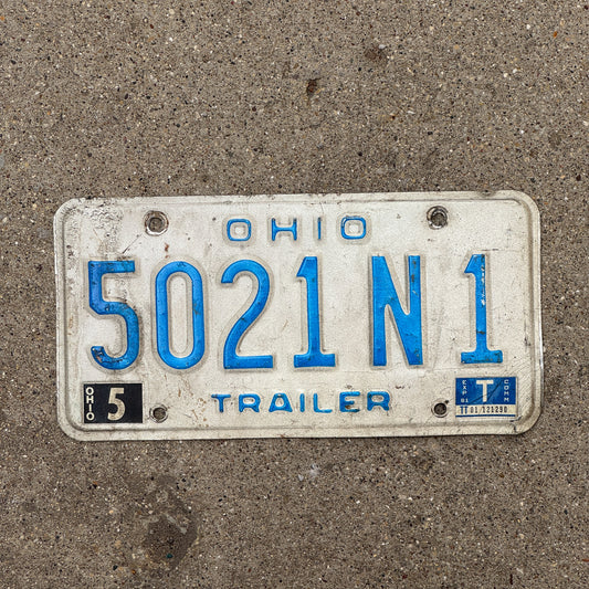 Photo of a 1980 1981 Ohio Trailer License Plate Auto Tag Garage Decor Vintage 5021 N 1 with original patina