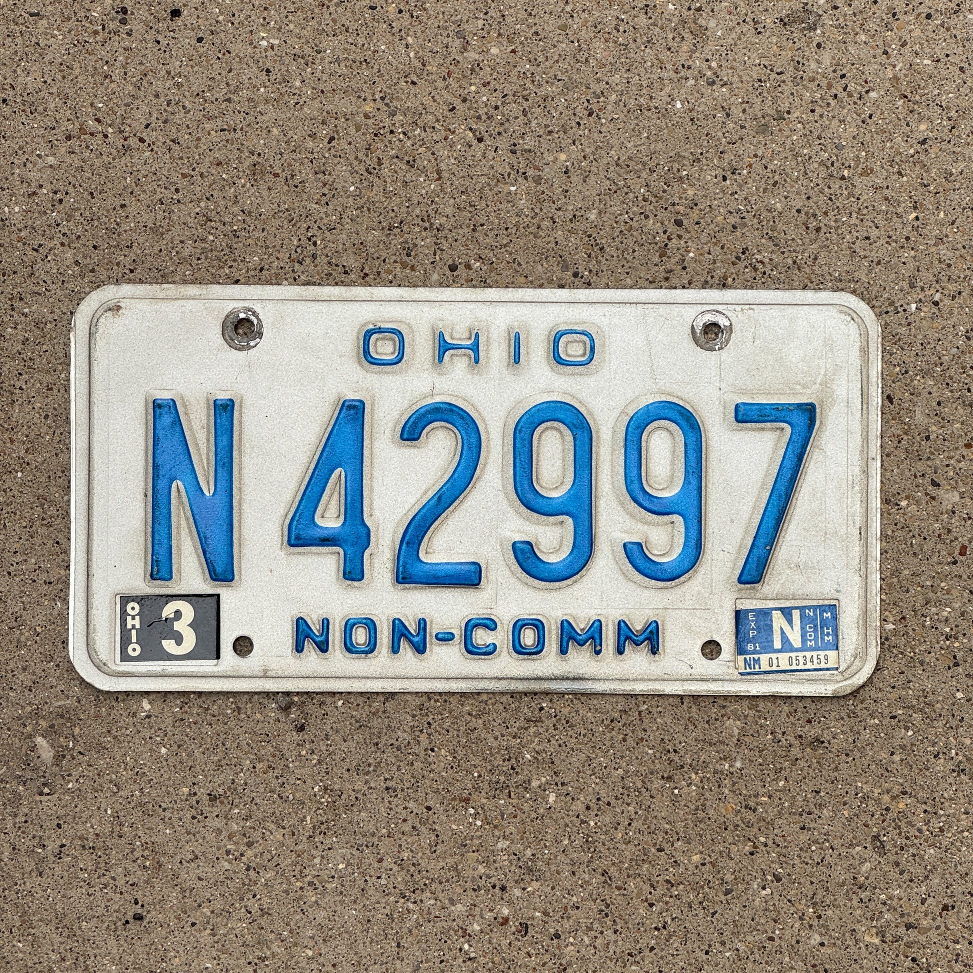 Photo of a 1980 1981 Ohio Truck License Plate Auto Tag 2 Vintage Garage Non Commercial N 42997 with original patina